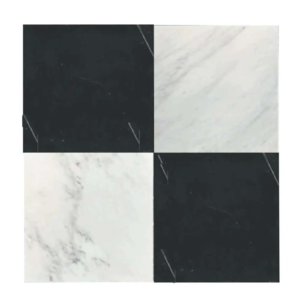 Black and white checkered marble tile from Checkerboard Nero Marquina and Arabescato Corchia 12X12 Set