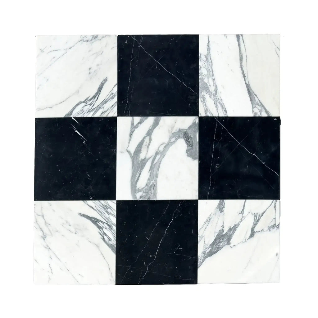Black and white marble checkerboard tile in Checkerboard Nero Marquina and Arabescato Corchia set