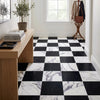 Checkerboard nero marquina marble and arabescato corchia marble 12x12 set black and white checkered floor tiles