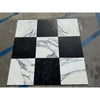 Black and white Nero Marquina and Arabescato Corchia marble checkerboard tiles