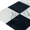 Black and white checkered marble tiles from Checkerboard Nero Marquina and Arabescato Corchia set