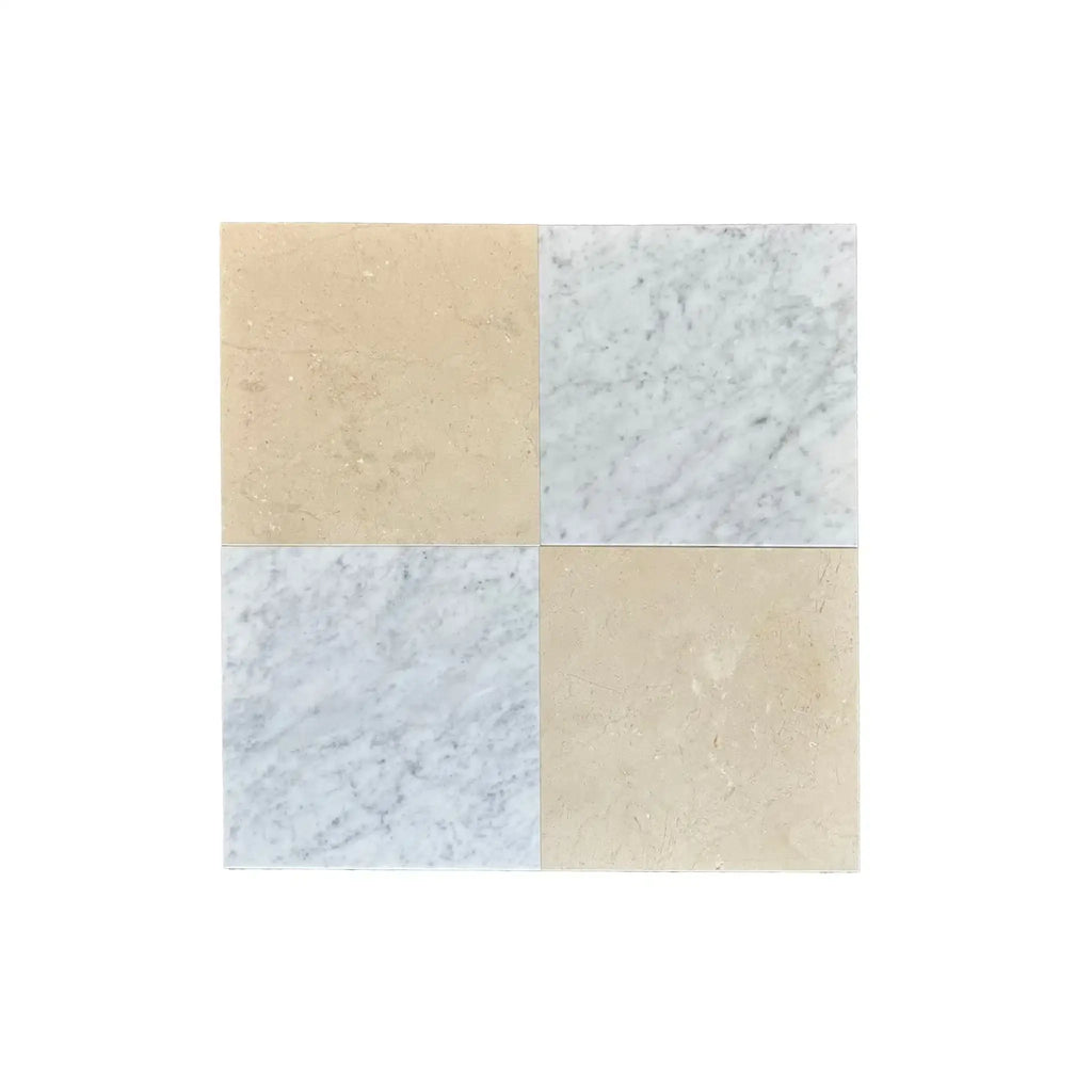 Four square Checkerboard Nero Marquina and Arabescato Corchia Marble tiles set