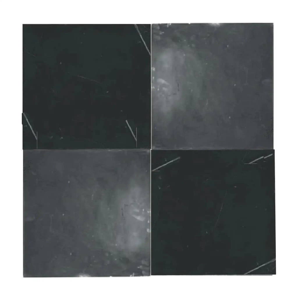 Four dark square tiles from the Checkerboard Nero Marquina and Arabescato Corchia Marble Set