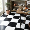 Black and white checkered floor tiles with glossy finish in nero marquina and thassos marble 18x18 set