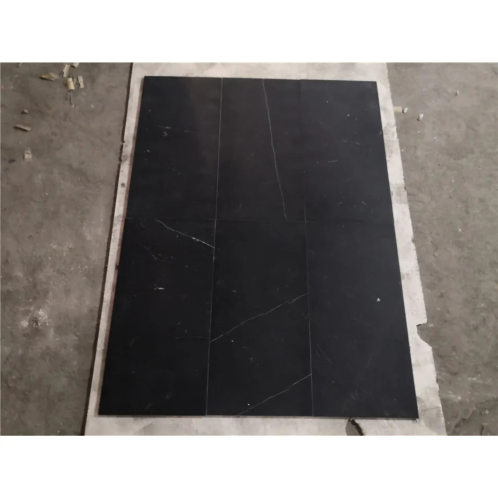 Black marble tile arrangement in Checkerboard Oriental White and Nero Marquina 12X12 set