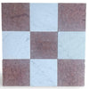 Nine square marble tiles in a checkerboard pattern of Rojo Alicante and Carrara White for elegant flooring