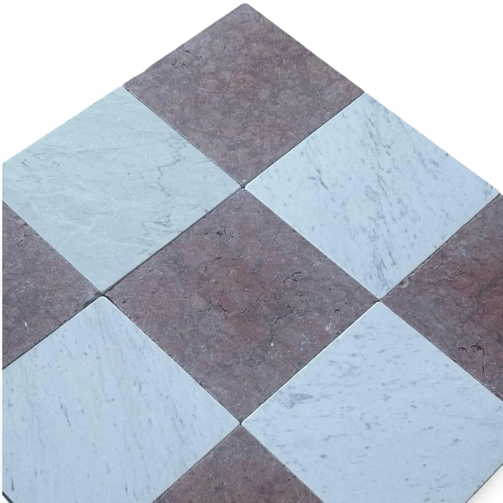 Checkerboard tile pattern with Rojo Alicante and Carrara White 12x12 tiles