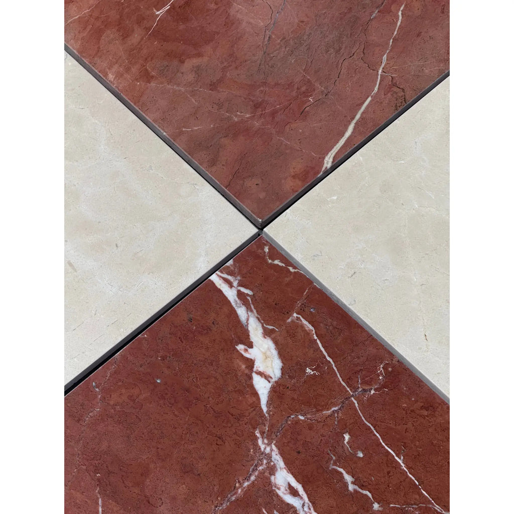 Red and cream marble tiles in Checkerboard Rojo Alicante and Crema Marfil set