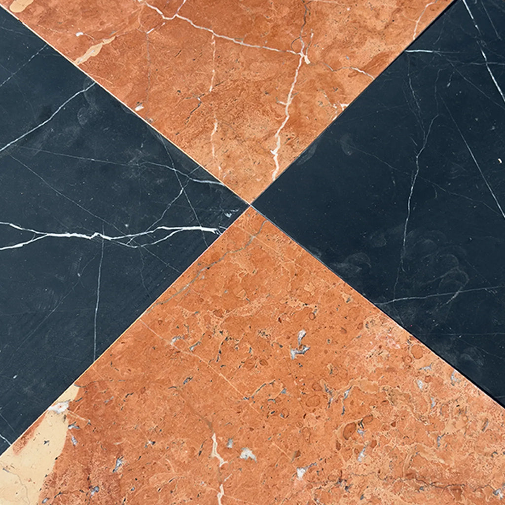 Geometric marble tile pattern in Checkerboard Rojo Alicante and Nero Marquina set