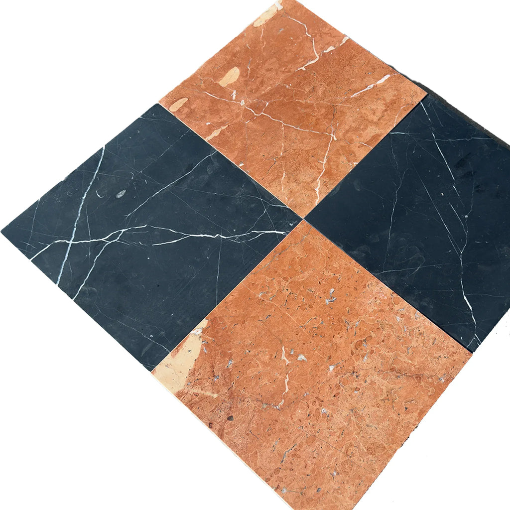 Checkered marble tile in Checkerboard Rojo Alicante and Nero Marquina 12X12 Set