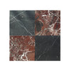 Four marble tiles from the Checkerboard Rosso Levanto and Nero Marquina 12X12 Set