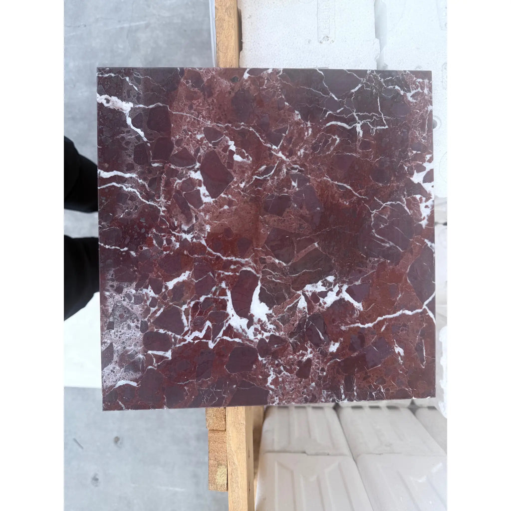 Red marble square tile with white veining from Checkerboard Rosso Levanto and Crema Marfil 12X12 Set
