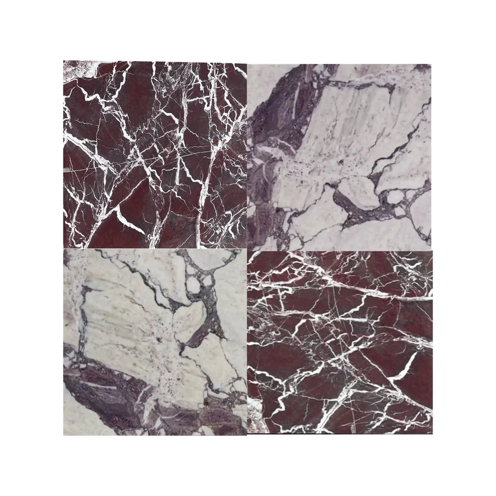 Checkerboard Rosso Levanto and Calacatta Viola Imperiale 12x12 marble set