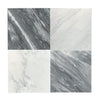 Four marble-patterned tiles from Checkerboard Rosso Levanto and Bianco Dolomite Set