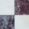 Four marble tiles from Checkerboard Rosso Levanto and Crema Marfil 12X12 set