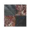 Four marble tiles from the Checkerboard Rosso Levanto and Nero Marquina 12X12 Set