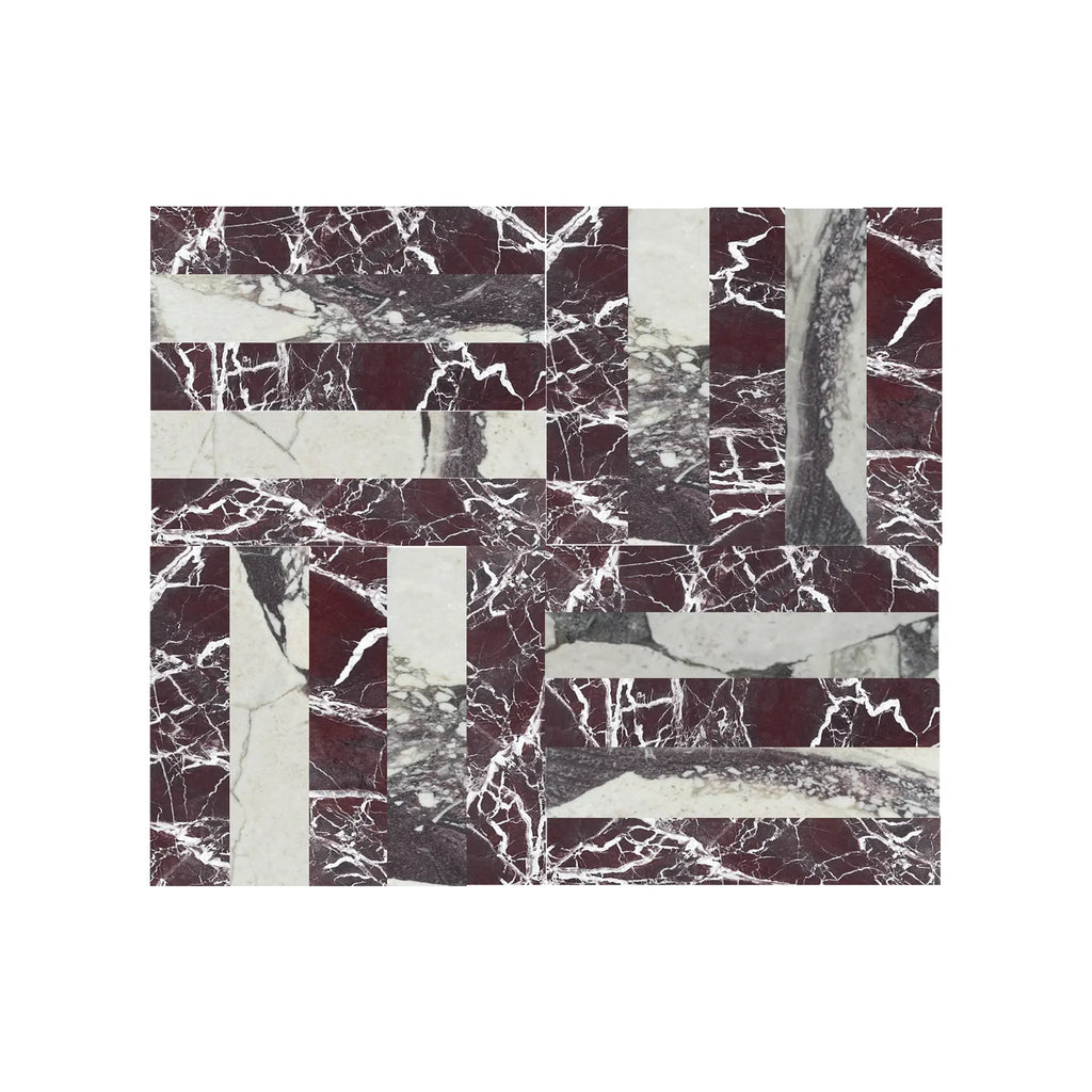 Checkerboard Rosso Levanto-Calacatta Viola Imperiale marble mosaic tile panel