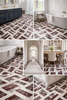 Herringbone pattern in Checkerboard Rosso Levanto Calacatta Viola Imperiale marble