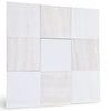 Polished Checkerboard White Onyx and Bianco Dolomite tile grid with varying shades and veining