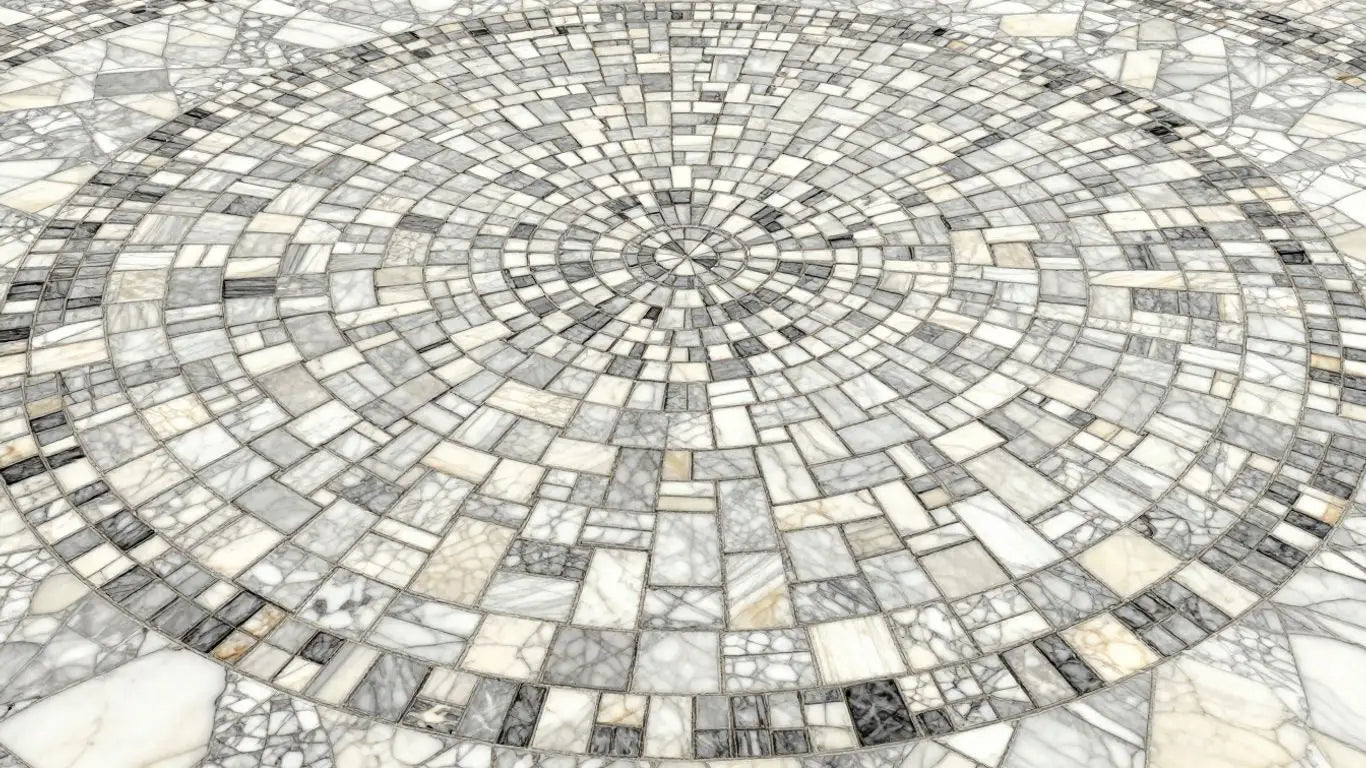 Classic basket weave marble mosaic tile pattern.