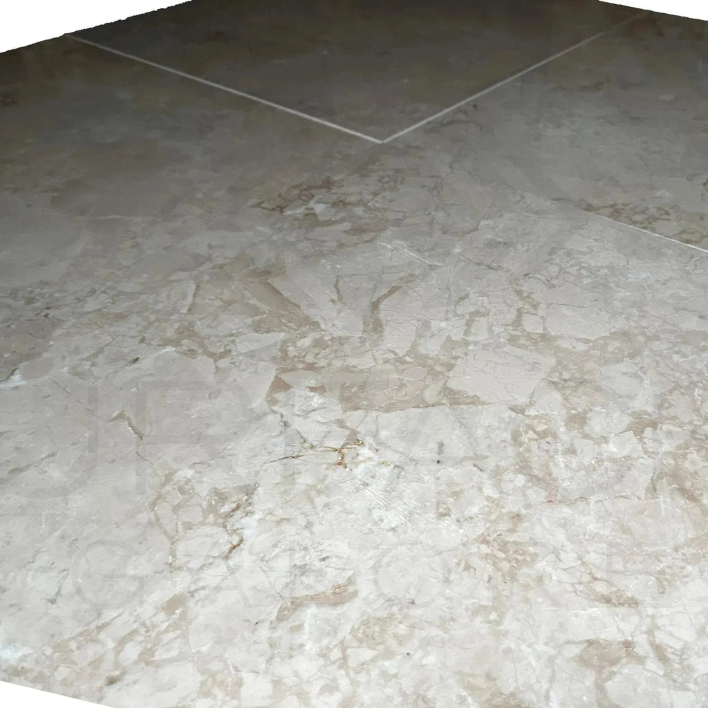 Classic Beige Bottocino Marble 24X24 Polished Tile on marble-patterned floor