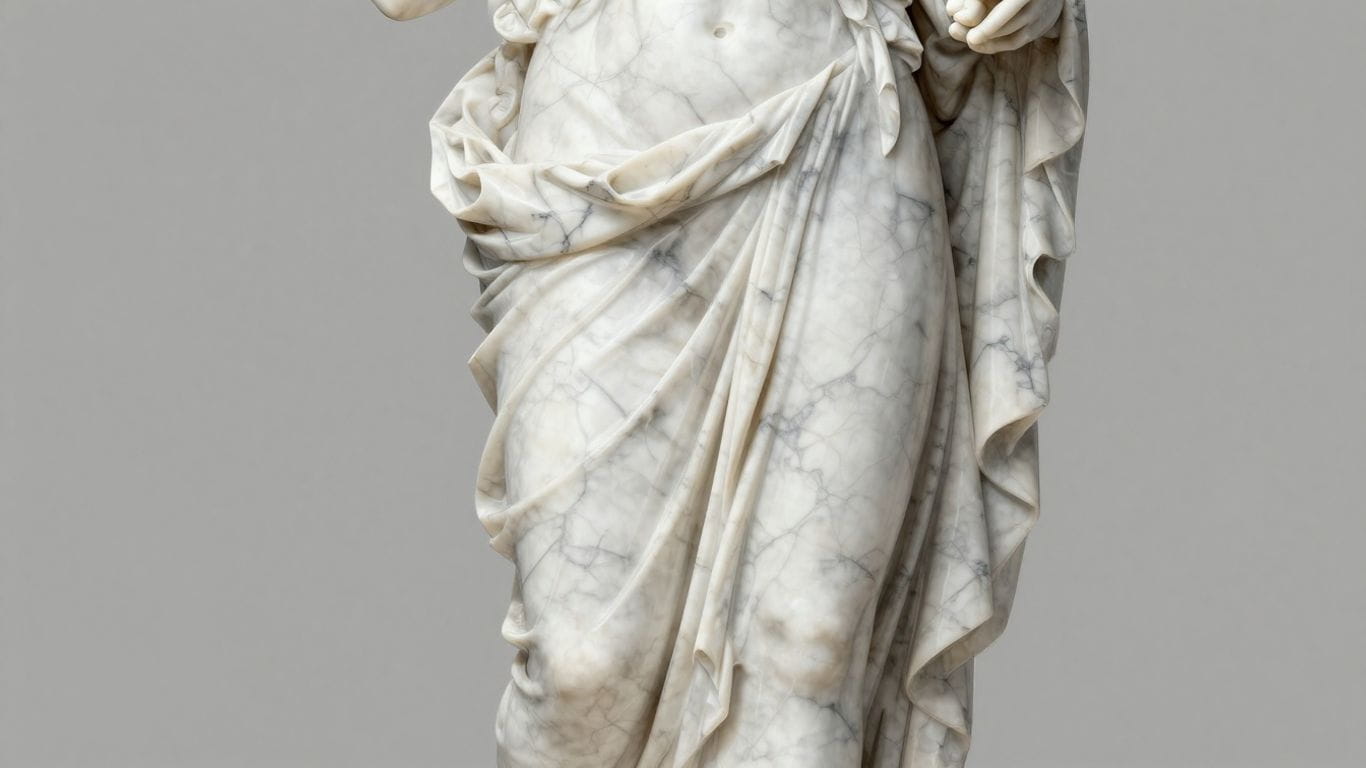 Sketch of a white marble statue with grey veins.