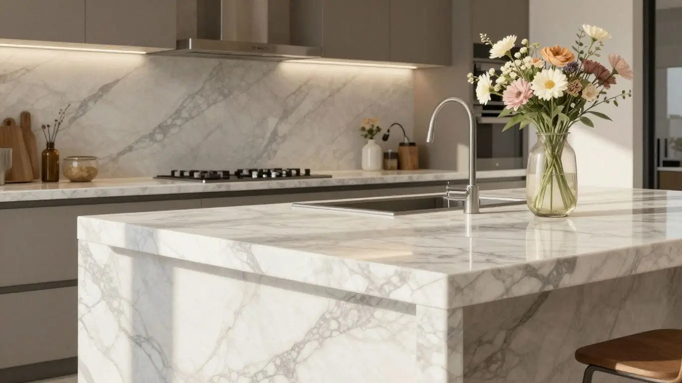 Marble kitchen countertop and island sketch.