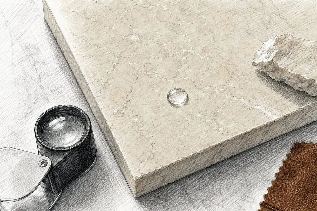 Loupe and water droplet on marble sample