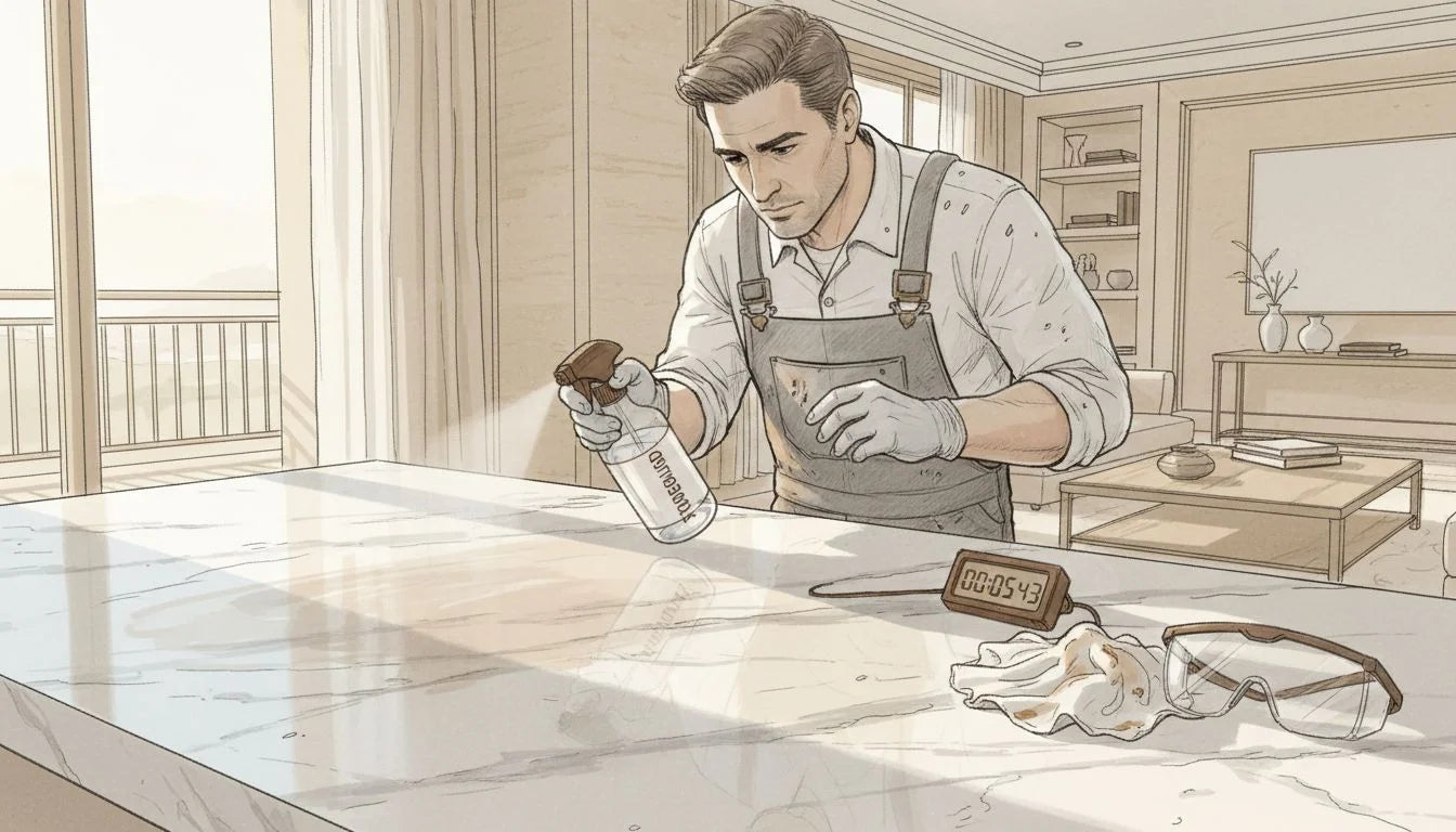 Applying chemical to marble countertop surface