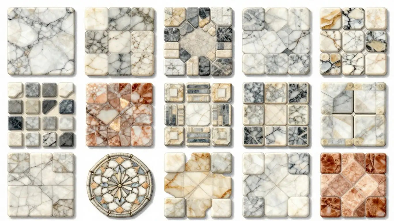 Marble mosaic tile patterns in sketch style.