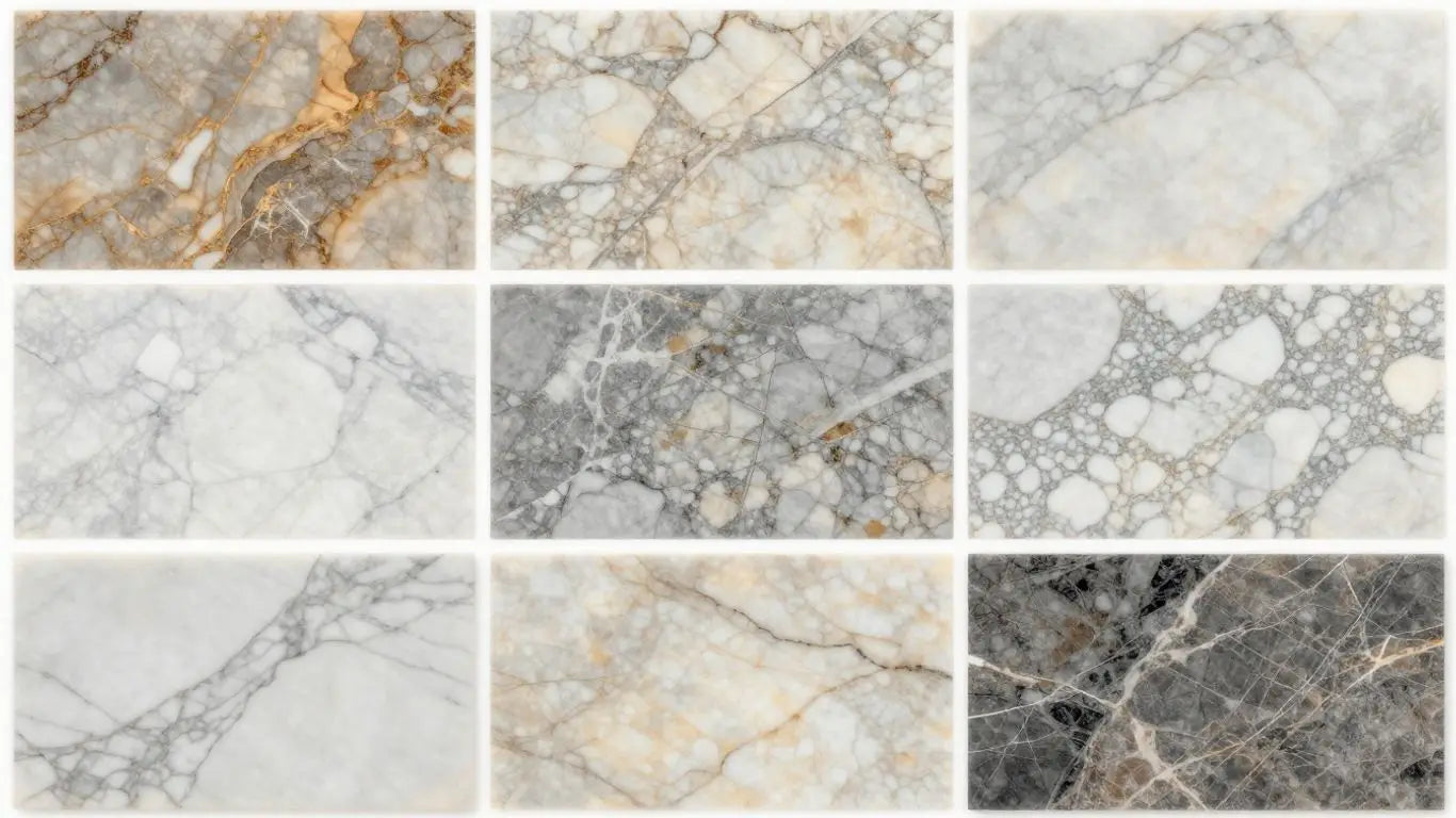 Marble slabs with beautiful veining patterns.