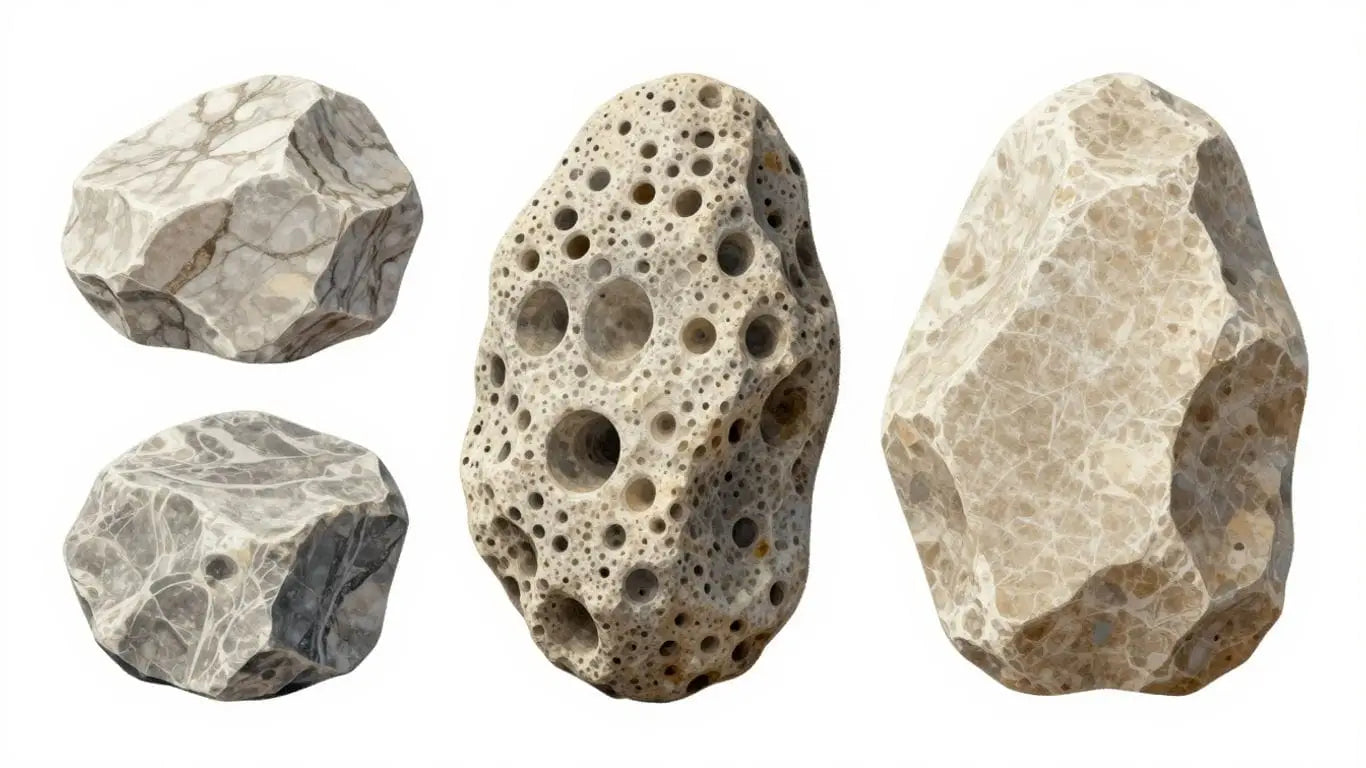 Marble, travertine, and limestone stone samples sketch.