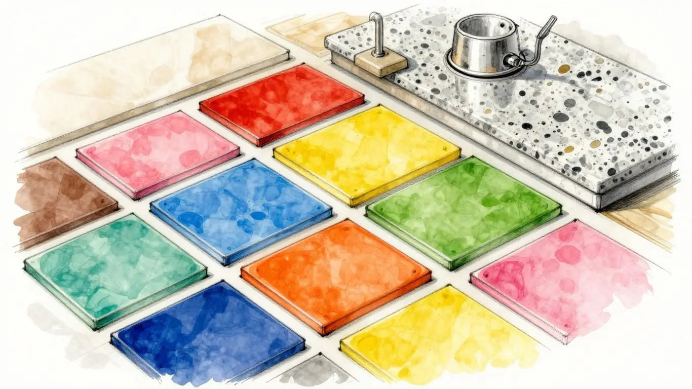 Colorful surface materials and design opportunities sketch.