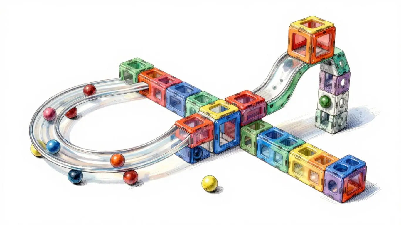 磁力积木弹珠跑道建造的草图。