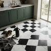 Black and white marble checkered floor tiles como in bianco dolomite 6x12 and nero marquina 6x12 set