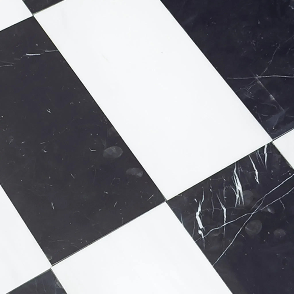 Black and white checkered floor tiles from Como in Bianco Dolomite and Nero Marquina set