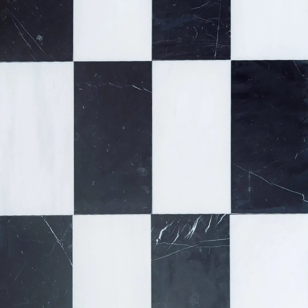 Black and white checkered tiles from Como in Bianco Dolomite and Nero Marquina set