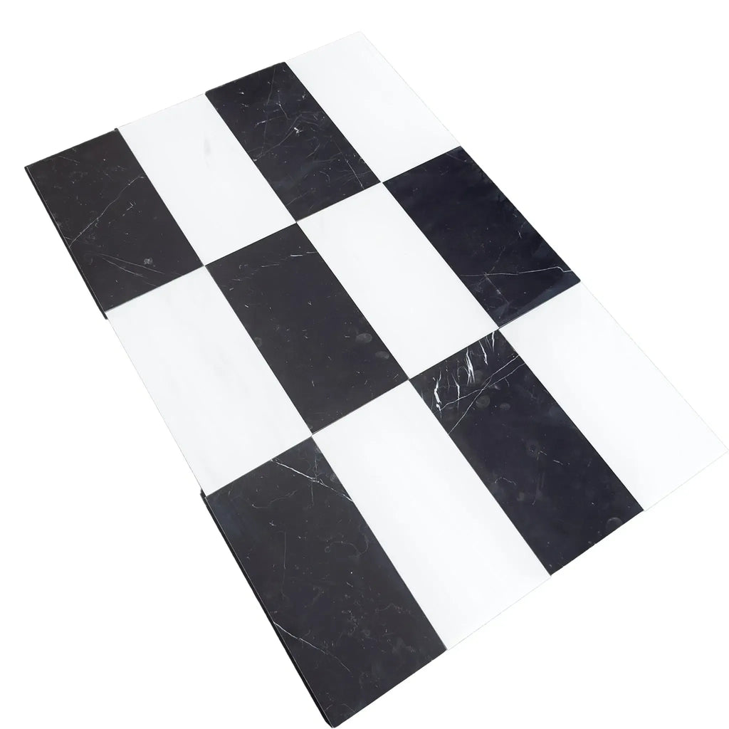 Black and white checkered floor tiles from Como in Bianco Dolomite and Nero Marquina set