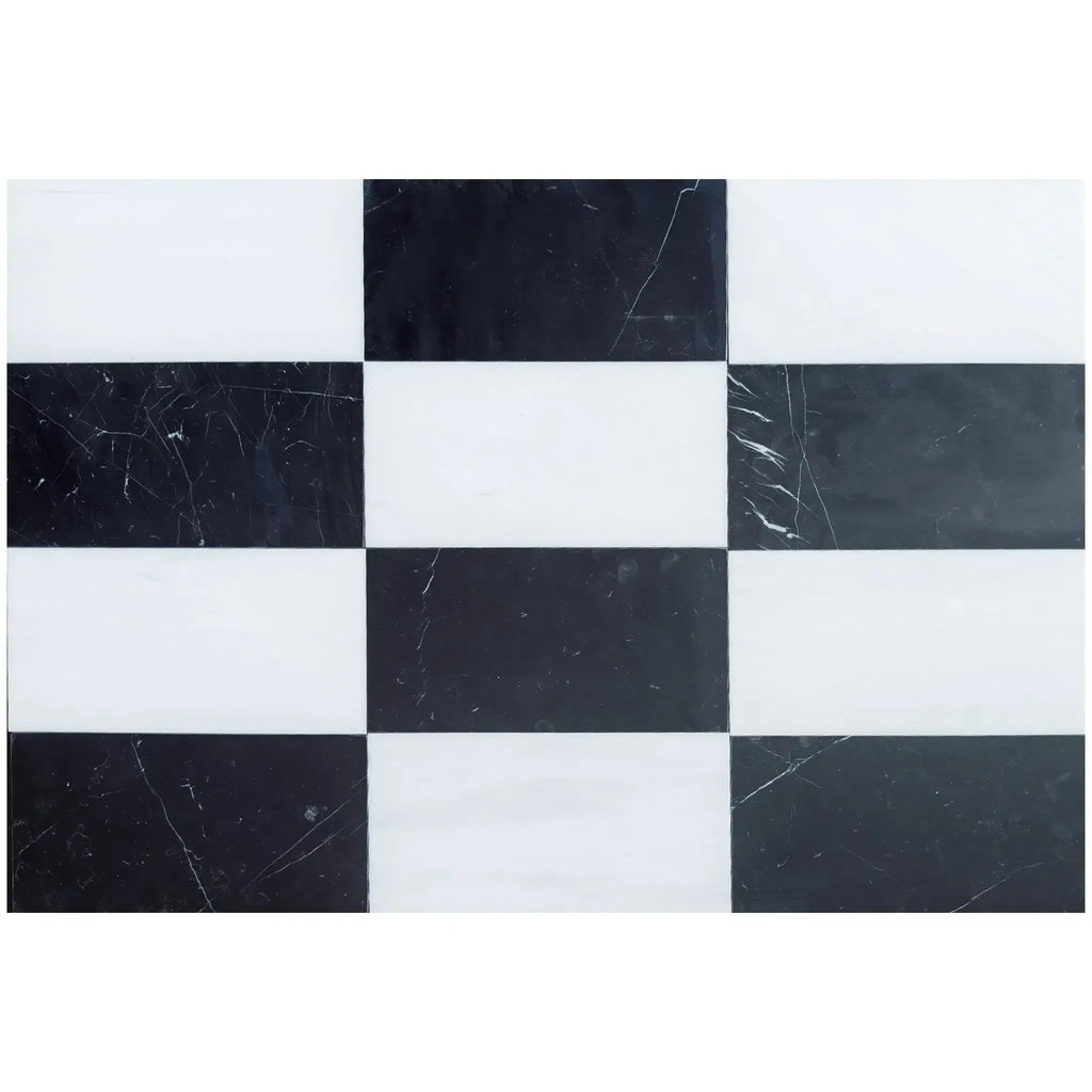 Black and white checkered tiles from Como in Bianco Dolomite and Nero Marquina set