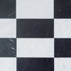 Black and white checkered marble tiles in Como Carrara White and Nero Marquina set