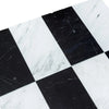 Black and white checkered marble tiles in Como Oriental White and Nero Marquina set