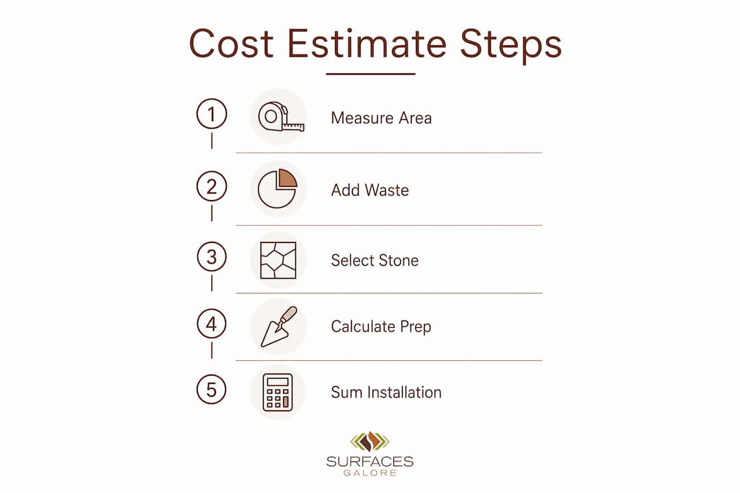 Infographic visualizing stone tile cost estimate process