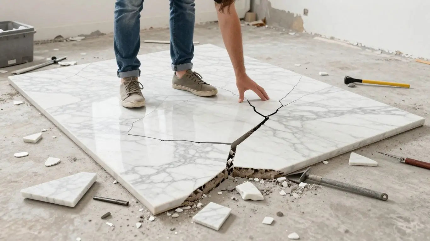 Sketch of a homeowner with cracked marble tile floor.