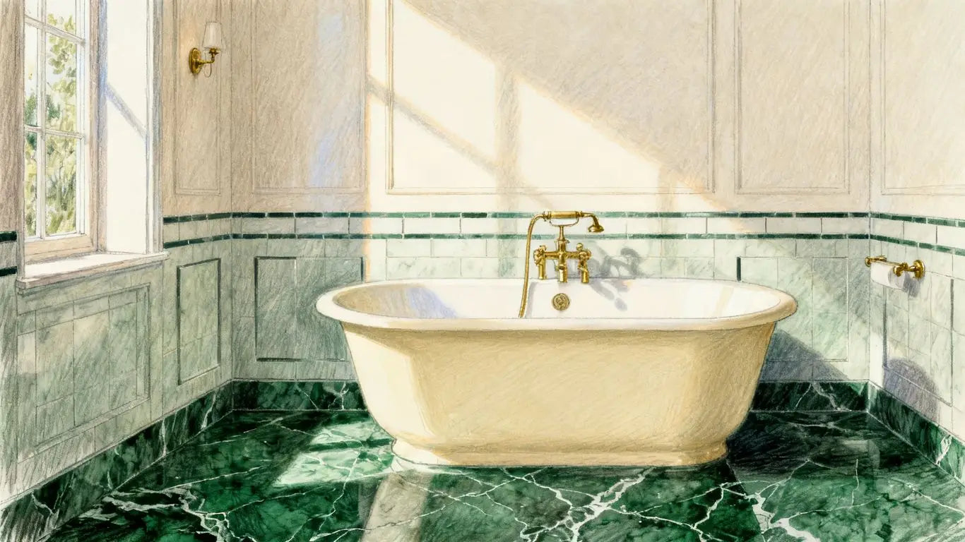 Green marble flooring in elegant modern interior