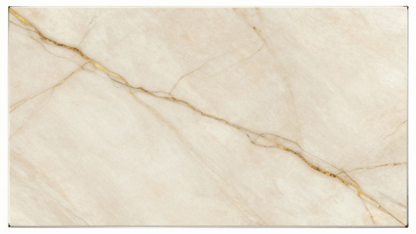 Crema Marfil marble tiles with creamy beige and brown veins.