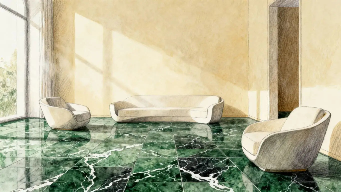 Rich green marble tile interior