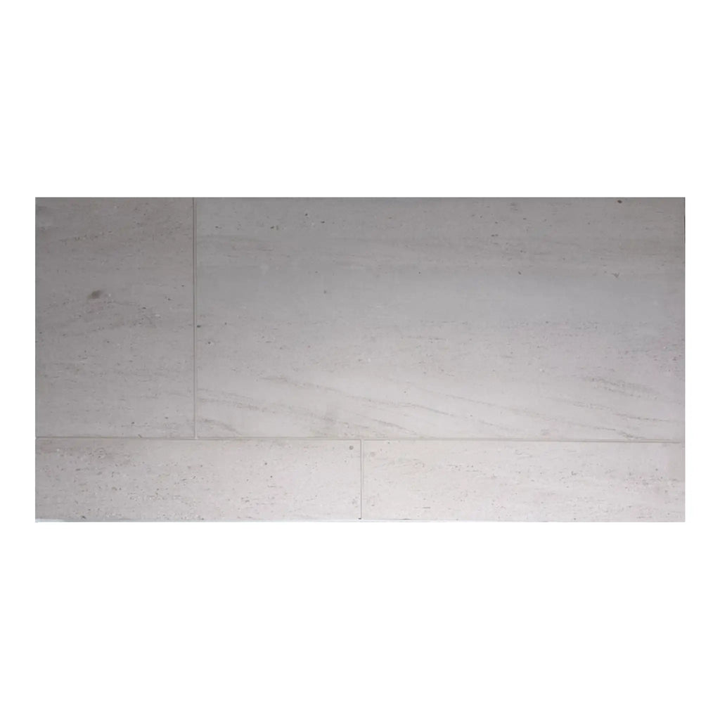 Crema Haven 12X24 limestone: light gray marble tiles with subtle veining and polished finish