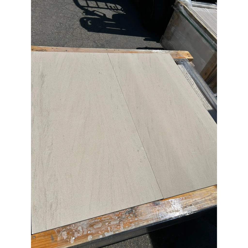 Crema Haven 18x18 limestone tiles on wooden pallet