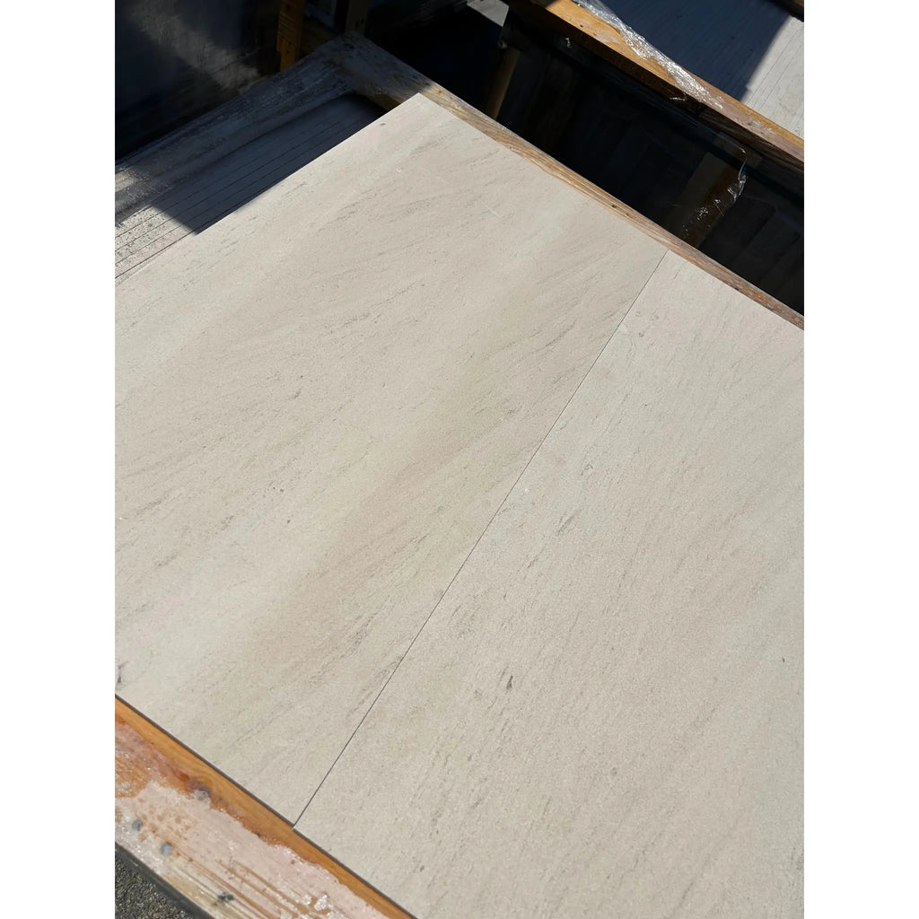 Crema Haven 18x36 limestone brushed marble slab with subtle veining