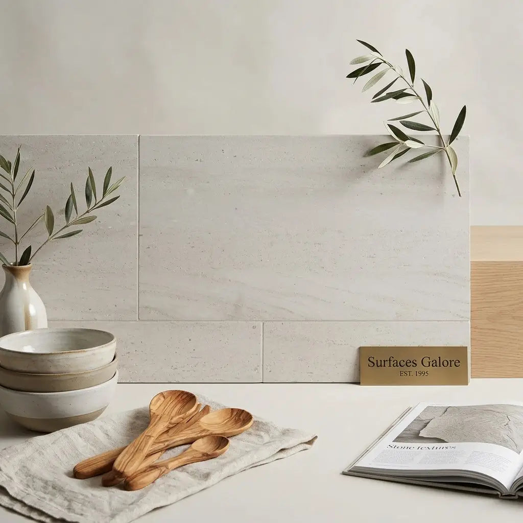 Crema haven 18x36 limestone brushed light gray stone tiles with subtle veining and a matte finish